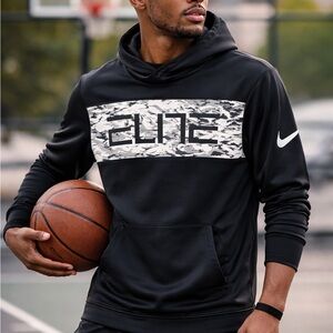 Nike Elite Basketball Dri-FIT Pullover Hoodie Black White Graphic Small